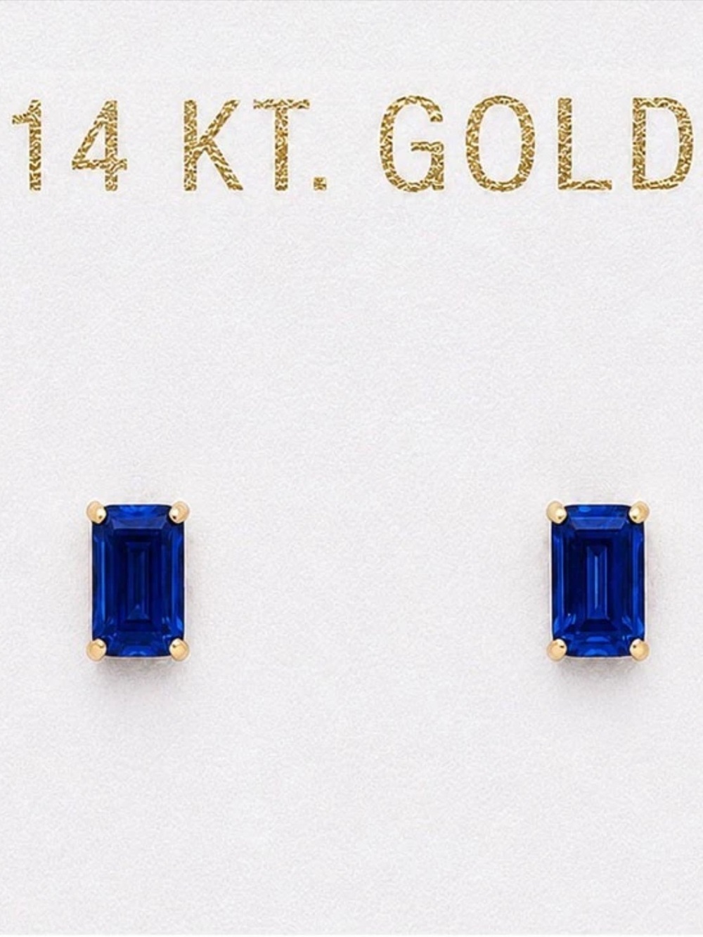 Solid 14K Gold Natural Blue Sapphire Stud Earrings 1.30ctw Emerald Cut 6x4mm